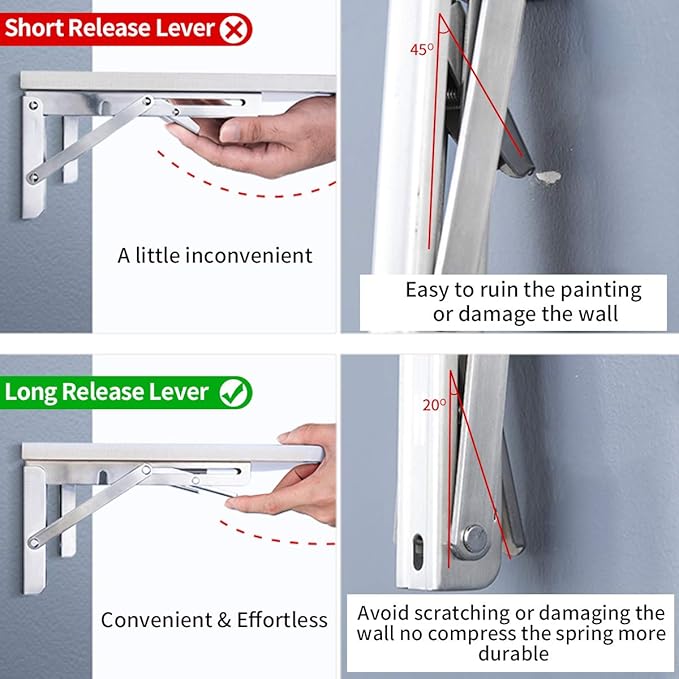 YUMORE Folding Shelf Bracket 18",Heavy Duty Stainless Steel Collapsible Shelf-Bracket Max Load 330lbs Wall Mounted Table Support Hinge for Space-Saving DIY Work Bench with Install Screws, Pack of 2