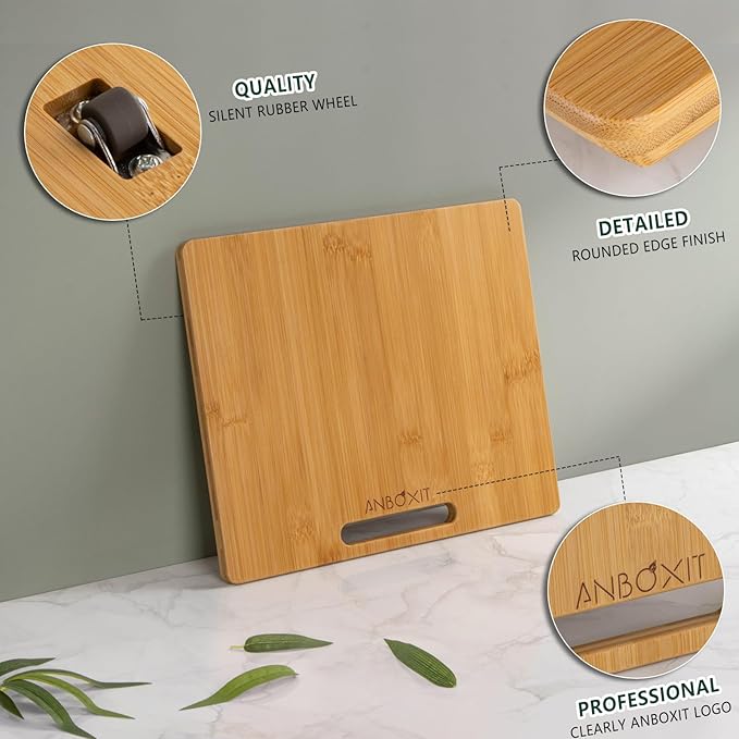 Bamboo Appliance Slider, Sliding Tray for Coffee Maker, Kitchen Countertop Appliance Rolling Tray, Coffee Pot Slider Tray with Rubber Wheels, Wide - Small (10"D x 12"W)