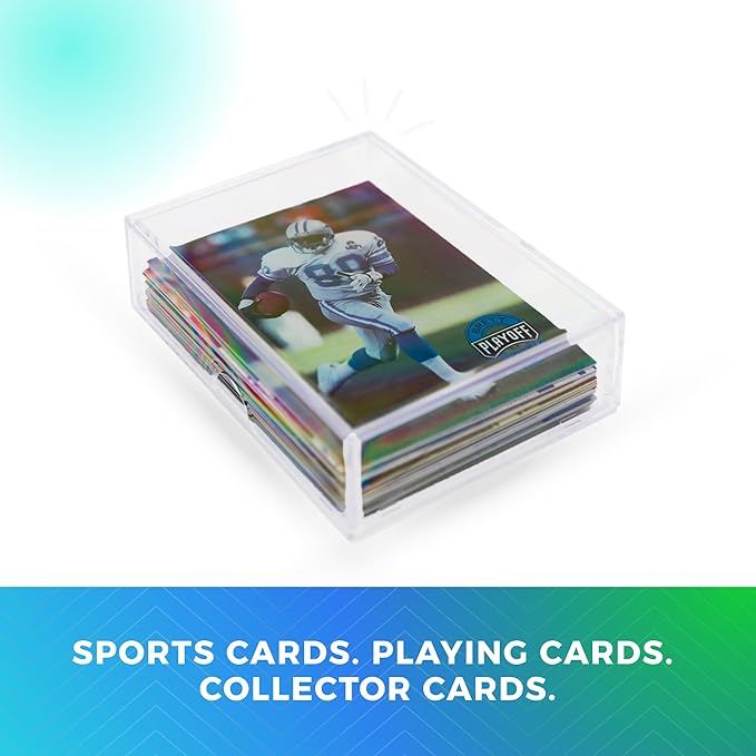 50 Pack Clear Acrylic Card Storage Boxes with Lids – 3 1/2" L x 2 1/2" W x 1" H Baseball Card Storage Box, Sports Card Boxes, Magic Card Storage Box and Playing Card Case – Made in USA