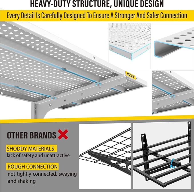 1pack×2 Tier 1.3x3ft Garage Shelving Wall Mounted, 250lbs Load Capacity,15.6x36inch per Shelf Height Cassette Adjustable Floating Shelves(White)