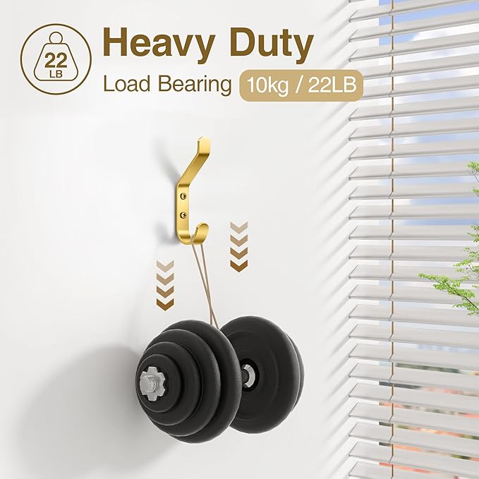 Coat Hooks Wall Mount for Hanging: 20LB Sturdy Hanger for Backpack, Towel, Bag, for Closet, Bathroom, Door, Mushroom, Brushed Gold 4 Pack, 3.75"