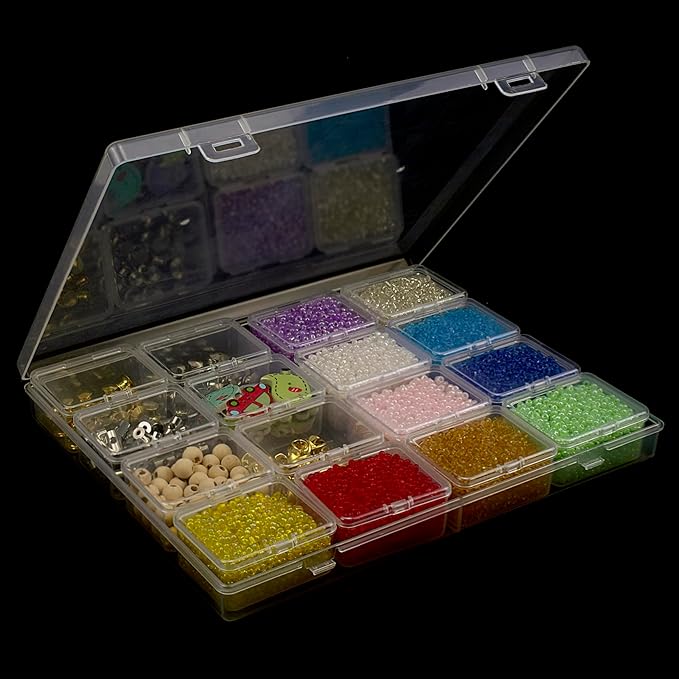 ZIIYAN Bead Storage Containers - 64 Clear Plastic Bead Organizer Boxes with Hinged Lid, Craft Organizers and Storage for Diamond Painting Art, Small Parts, Jewelry Charms