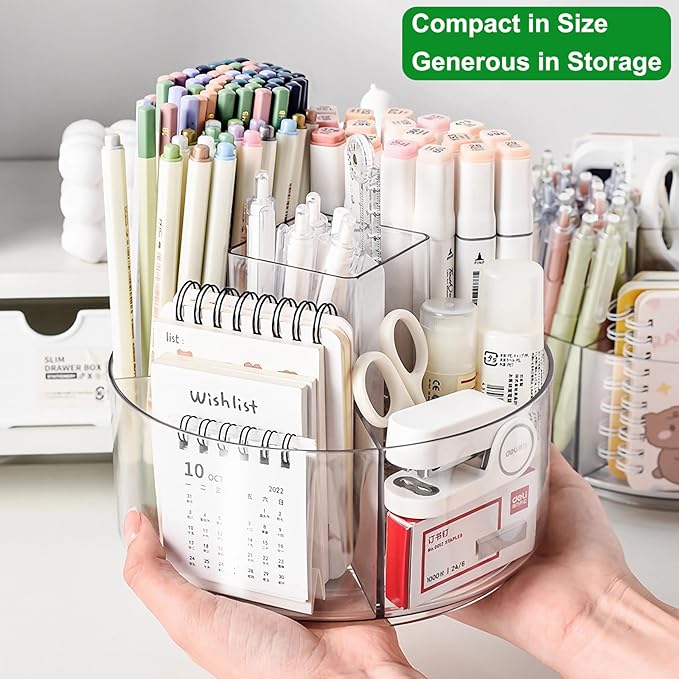 Taiuloo 360 Rotating Makeup Organizer, Lazy Susan Cosmetics Storage Turntable, Round Spinning Brush & Pen Holder, Clear Acrylic Organizer Tray for Vanity, Bathroom, Office Desk