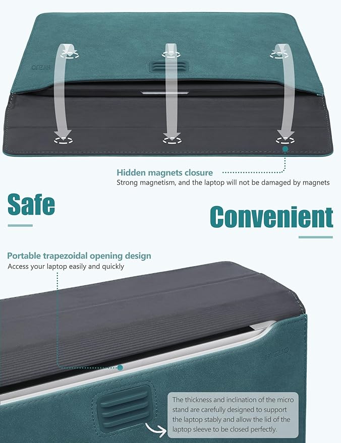 HYZUO 13 Inch Laptop Sleeve with Stand Feature for MacBook Air 13 M4 M3 M2 M1 2025-2018, MacBook Pro 13 M2 M1, 13" iPad Pro/Air, Surface Pro, with Carry Bag, Dark Green