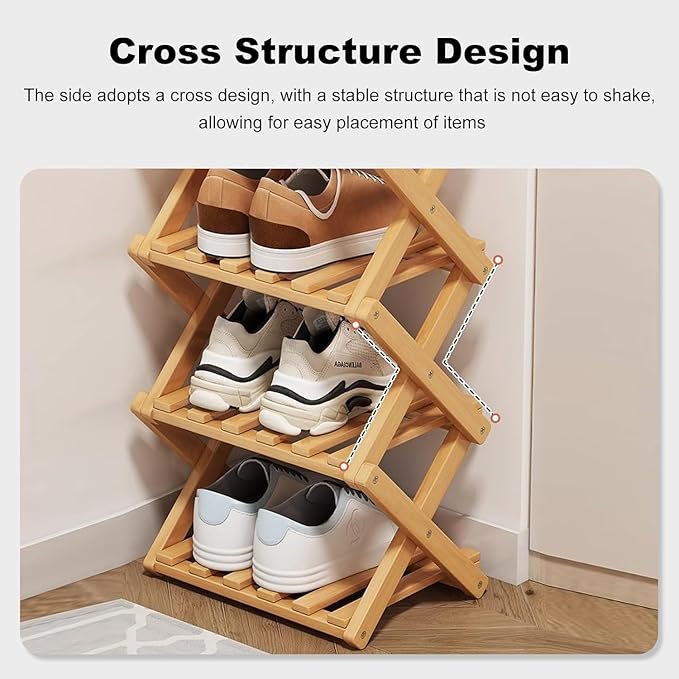 YYW Bamboo Shoe Rack for Entryway, Free Standing Shoe Racks Shelf Closet, Foldable Vertical Shoe Storage Organizer for Living Room