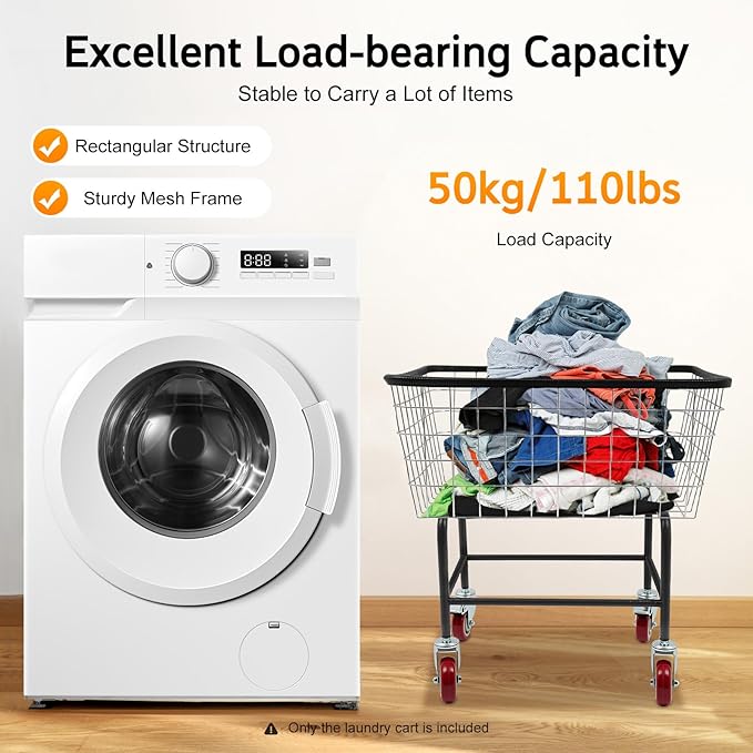 2.5 Bushel Wire Laundry Cart Commercial Laundry Basket Cart Rolling Laundry Basket with Wheels Heavy Duty Large Steel Baskets for Clothes Storage Organization