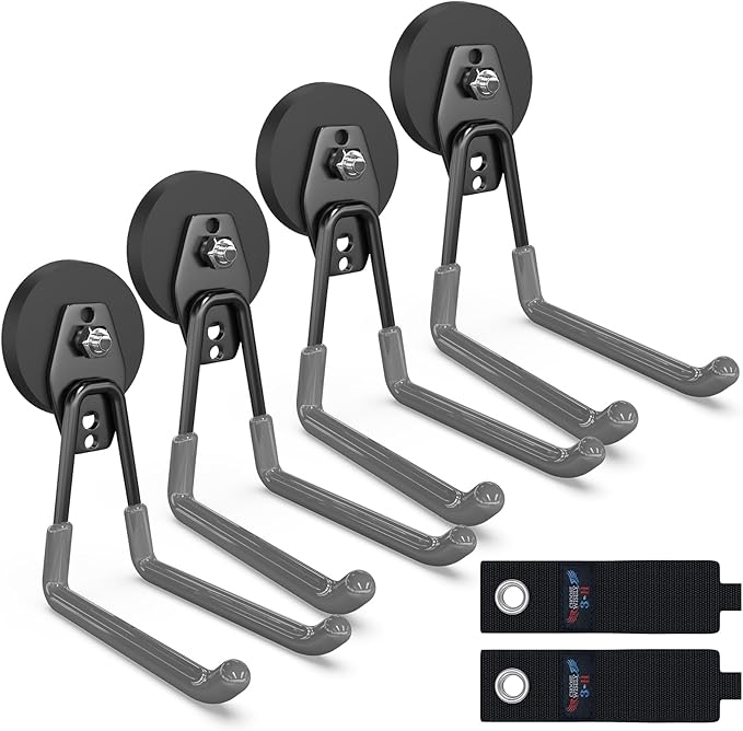 3-H Heavy Duty Magnet Garage Hooks 4 Pack, Extra Large Strong Magnetic Hooks for Hanging Cordless Power Drill, Utility Magnetic Tool Holder for Metal Cabinet, Steel Pegboard, Toolbox, Garage(Grey)