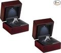 Allure - 2 Pack, Luxury Ring Box With LED Light, Authentic Mahogany Wood With Black Leatherette Insert, Square Elegant Diamond Ring Case For Unique Proposal Or Wedding, Small Jewelry Display Gift Box.