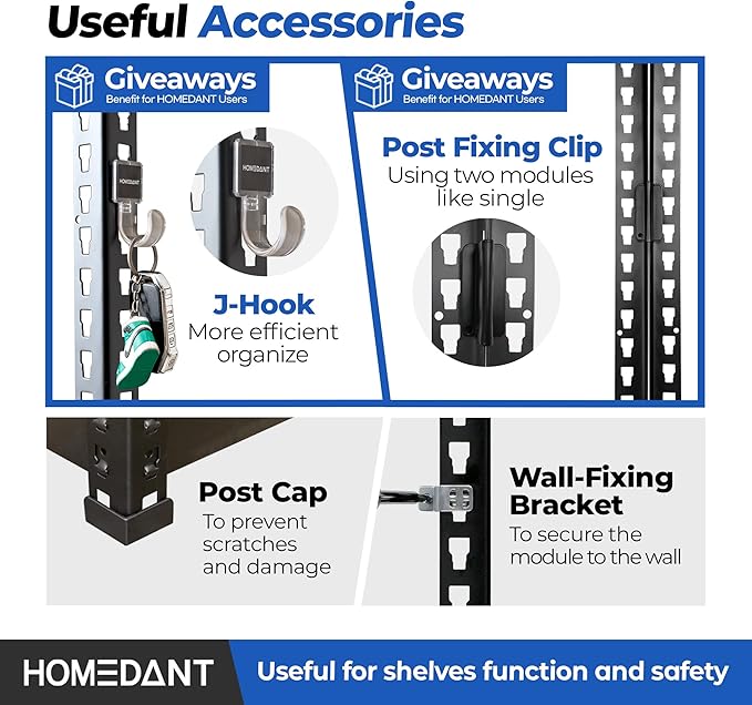 HOMEDANT 5-Tier Laminated Boltless Heavy Duty Metal Shelving Unit Adjustable Garage Storage Utility Rack Shelves Organization Multipurpose Shelf Warehouse Industrial (1, (M) 35.9" W, Black)