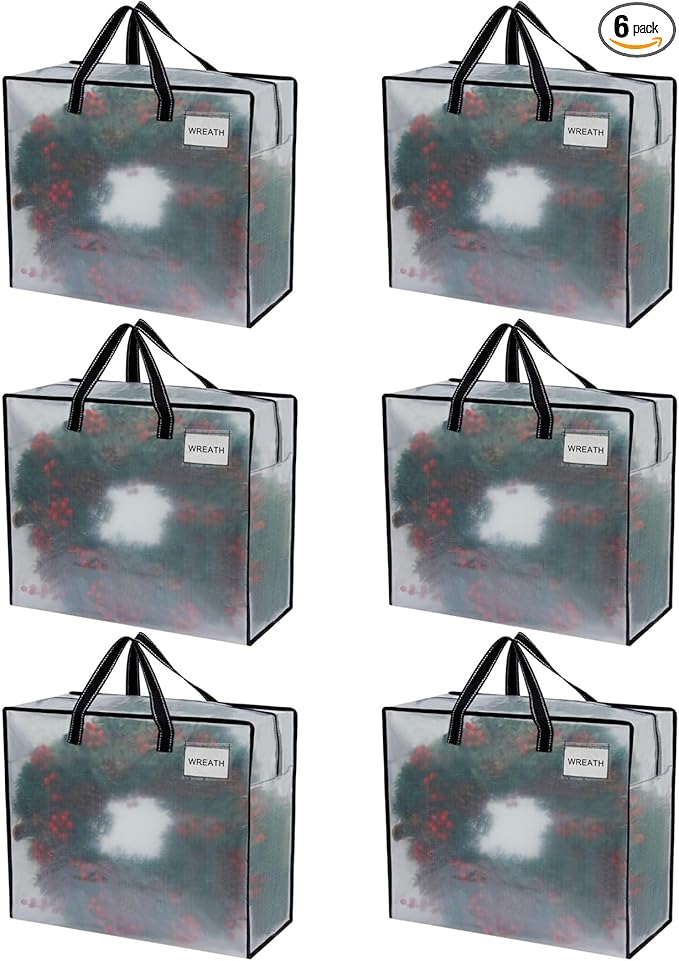 VENO 6 Pack Heavy Duty Moving Bags, Storage Bags, Packing Supplies, Top Zipper, Storage Totes for Camping, Clothes, Bedding, Comforters, Pillows (22 Gallon Clear, 6 Pack)