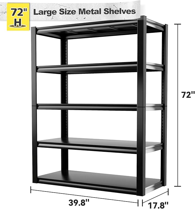 REIBII Garage Shelving Heavy Duty Storage Shelves, Extra Large Adjustable Storage Rack with 5 Tier Metal Shelving 2500LBS Heavy Duty Shelf for Garage Kitchen Pantry Warehouse Basement, 4 Pack
