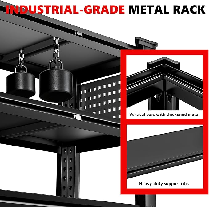 SILVEL 48.2" W Garage Shelving, 5000LBS Heavy Duty Metal Shelving, 2025 Solid Storage Shelves with 2 Side Pegboards, Industrial 5 Tier Shelves for Basement Pantry Warehouse Supermarket, 10 Pack
