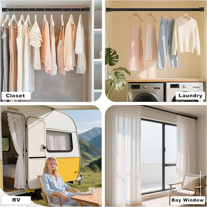 Closet Rods for Hanging Clothes, 16.5 to 88 Inches Stepless Adjustable Closet Rod, Heavy Duty Clothes Hanging Rod for Closet Wardrobes Laundry