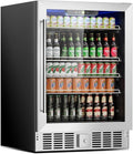24 Inch Beverage Refrigerator, 182 Cans Built-in Cooler, Digital Temperature Control, LED Lighting, Adjustable Shelves, Freestanding Beer Fridge for Home, Bar, Office(5.3 Cu ft)