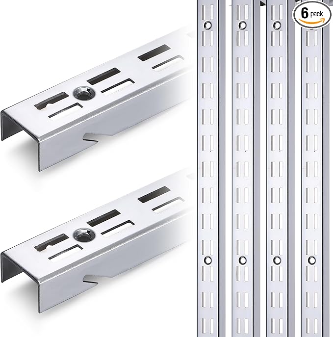 6 Pcs 47.5 Inches Shelf Rails Bracket Track Upright Closet System Hardware Adjustable Wall Standard Shelf Standards for Pantries, Linen Closets, Laundry Rooms, Utility Rooms (Sliver)