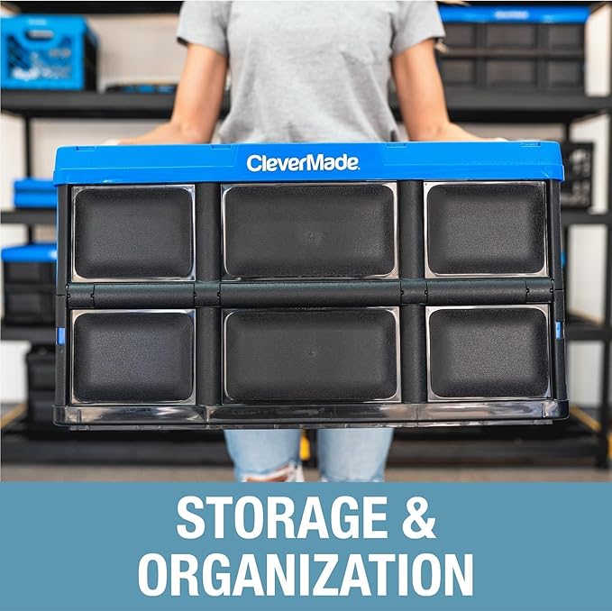 CleverMade Collapsible Storage Bins - Obsidian 3 Pack 46L - Stackable Containers Heavy Duty Capacity Folding Crates - Space-Saving for Home