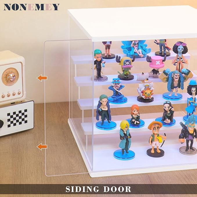 NONEMEY Clear Acrylic Display Case with Light ,3/4/5/6 Tier Multiple Color Lights via Remote Control Dustproof Display Box for Collectibles Figures Mini Toys (5Tier 12.4*12.2*12inch )