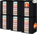 SpaceWhisper 6 Pack 100L Clothes Storage, Foldable Thick Fabric Blanket Storage Bags, Containers for Organizing Bedroom, Closet, Clothing, Comforter,Closet Organization with Handle,Black