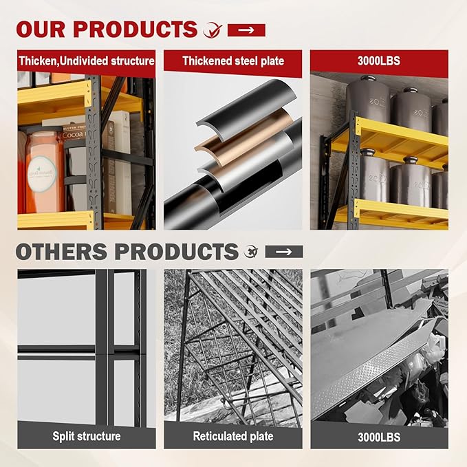 3000LBS Garage Shelving Heavy Duty, 32” W Storage Shelves, 4-Tier Adjustable Metal Storage Shelves, Steel Industrial Shelving Unit, Metal Shelving for Garage, Basement, Warehouse (31.5x20x63in)