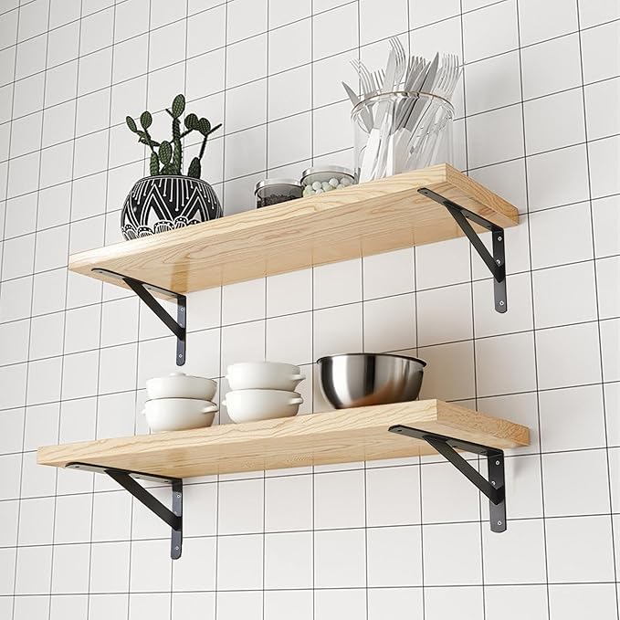 4 Pack L10 x H 6" Heavy Duty Shelf Brackets with Screws Open Floating Shelving Bracket L Brackets Black Metal Shelf Brackets for Shelves, Room, Pantry,Garage