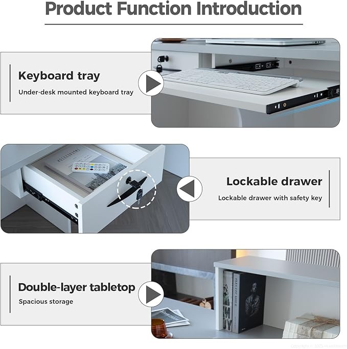 L Shape Reception Desk with Counter, Lockable Drawer, Keyboard Tray, and Double-Layer Storage for Salon, Office, or Clinic (White+Black/Left, 71" L*24" W*39" H)