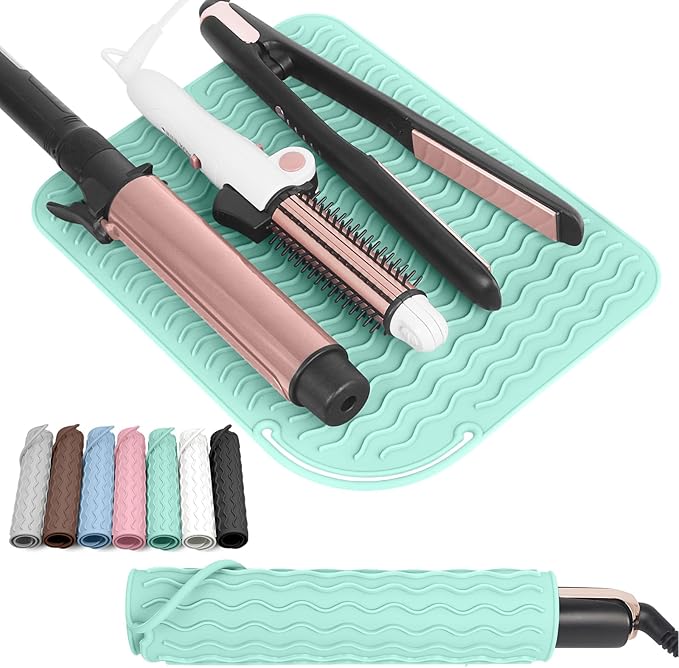 Larger Size Silicone Heat Resistant Mat for Curling Irons, Flat Irons, Hair Straightener and Other Hair Styling Tools, Portable Hot Tools Pad Cover for Travel Vanity Salon(12.0" x 9.0")