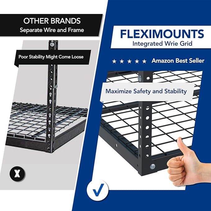 FLEXIMOUNTS 3x8 Overhead Garage Ceiling Storage Rack, Adjustable Garage Organization System, Heavy Duty Metal, 750lbs Weight Capacity, Black, Classic Series