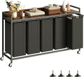 Laundry Hamper with Shelf, Laundry Basket 5 Section, Laundry Sorter with Pull-Out Removable Large Bags and Movable Wheels, Metal Frame, 5 x 15.87 Gallons (60L), Rustic Brown + Blck PF08XLY