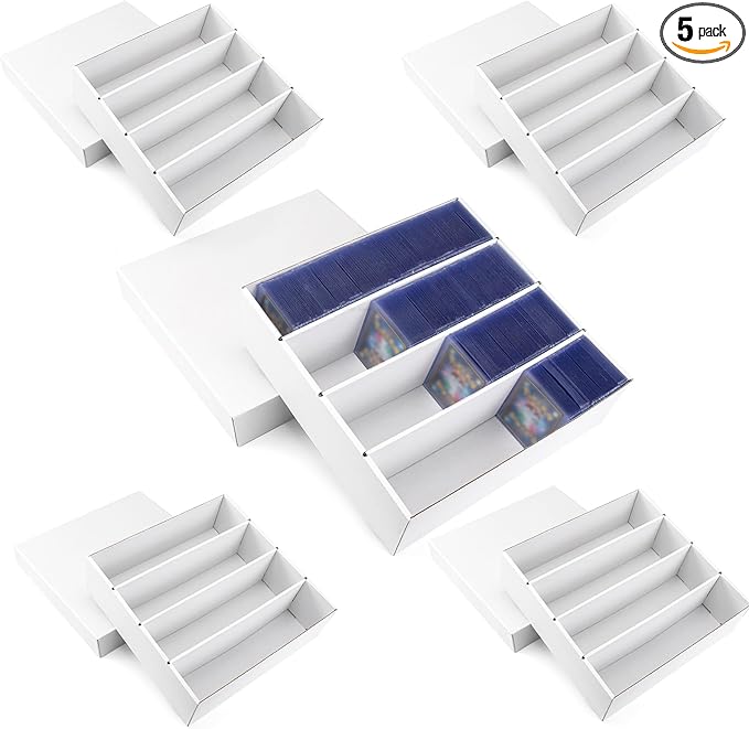 5 Pack Toploader Trading Card Storage Box, 4 Row 3200 Count White Cardboard Storage Box for Basketball/MTG/TCG/Sports/Game Cards Organizer and Collection