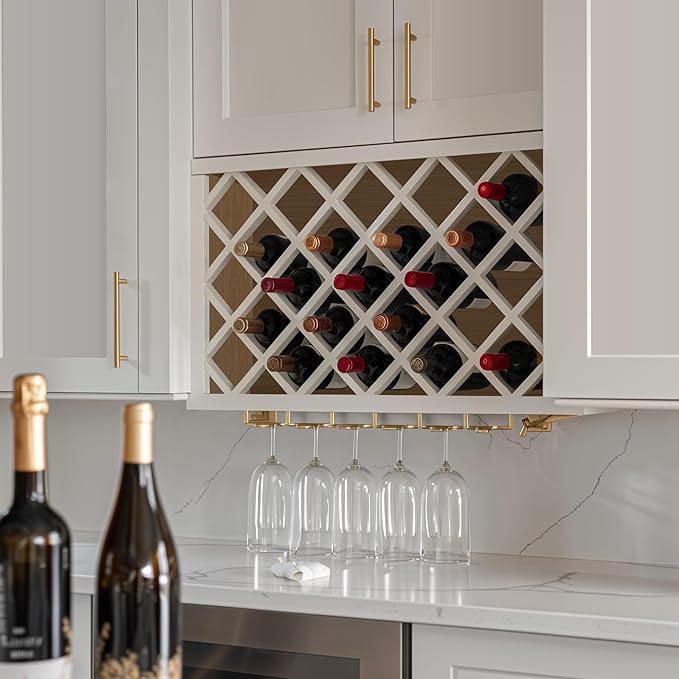 Origami Solid Wood RTA Wine Bottle Rack Wall Cabinet with Lattice Panels - Wine Storage for Bar, Pantry, Basement - Mocha (36"W 12"D 15"H)