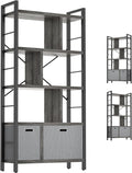 Armocity Bookshelf with Drawers - 5 Tier Tall Bookcase Geometric Modern Book Shelf Display Standing Bookshelves with Storage for Living Room, Bedroom Home Office, Grey Oak