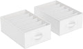 SONGMICS Set of 2 Large Size Wardrobe Clothes Organizers, 6-Compartment Foldable Drawer Organizers with Handles, 16.5 x 11.8 x 6.7 Inches, for Pants, Sweaters, Jeans, Cloud White URUS009W02