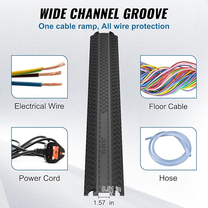 VEVOR Thermoplastic Rubber Drop Over Cable Cover Ramp, 2,000 lbs/axle Load Capacity, Heavy Duty TPR Cable Hose Protector Ramp, Floor Cord Cover for High Walking Traffic Areas Home Office Warehouse