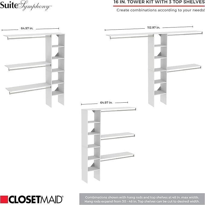 ClosetMaid 1951140 SuiteSymphony 16-Inch Closet Organizer with Shelves, Natural Gray