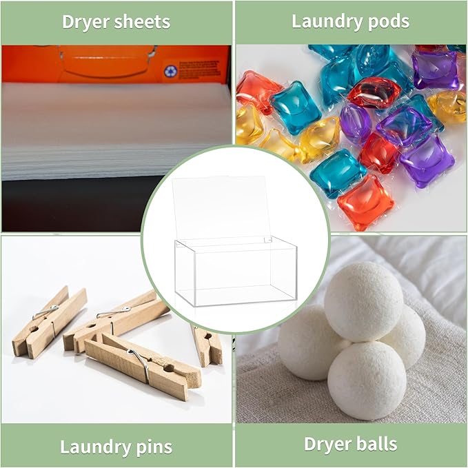 SUBEKYU Acrylic Dryer Sheet Container for Laundry Room,Dryer Sheet Holder Dispenser with Lid for Laundry Storage Organization and Decor,Clear Fabric Sheet Holder Box for Bathroom
