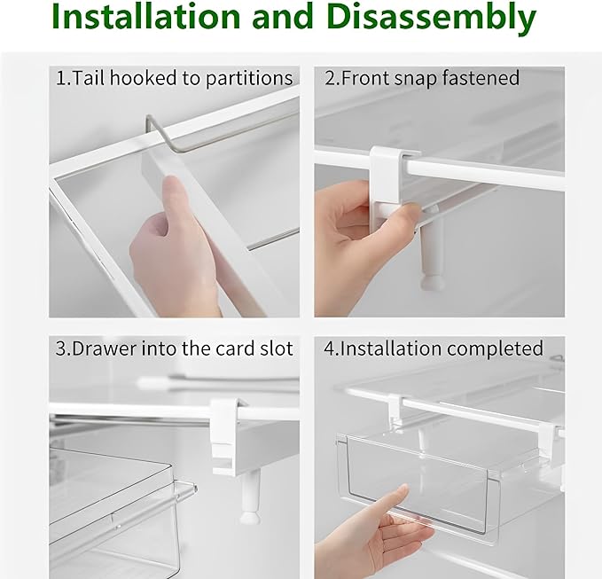 vacane Upgraded Refrigerator Drawers Organizer - Pull Out Fridge Bins with Handle, Extra-Long 19.5" Stretchable and Deep Storage