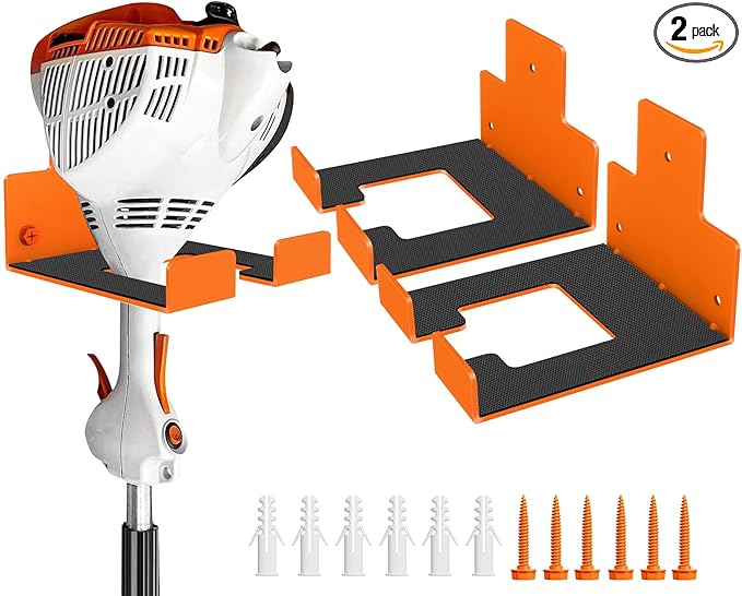 Heavy Duty Garage Organizer Weed Eater Hanger, Trimmer Rack Weed Wackers Holder, Garden Power Tool Hanger Wall Mounted for Grass Trimmer, Hedge Trimmer, Garden Tools, 2 Pack