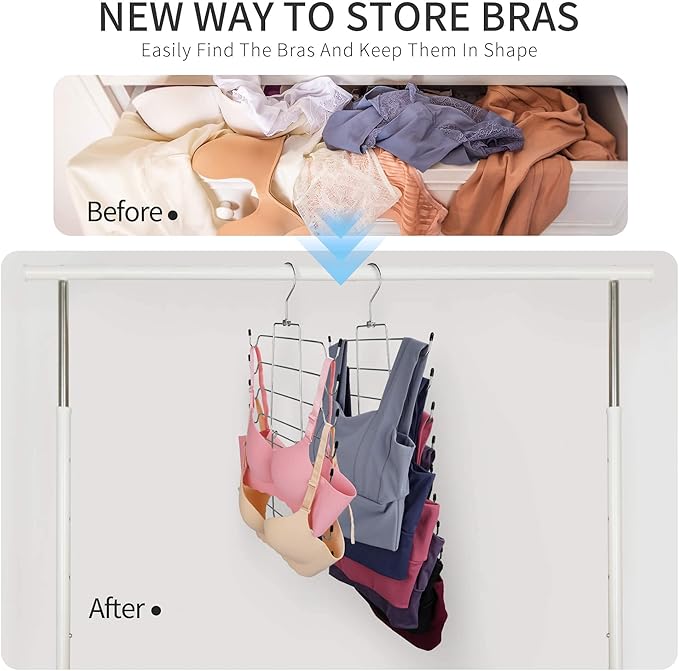 2 Pack Tank Top Hanger, Bra Organizer for Closet, Hanging Space Saving Sport Bra Lingerie Holder Closet Organizers and Storage, College Apartment Essentials, Silver