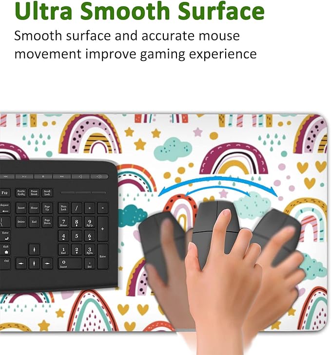Rainbow in Cartoon Gaming Mouse Pad XXL Large Desk Mouse Pad Keyboard Mat with Stitched Edges Waterproof Non-Slip Desk Mat for Laptop,Keyboard,Computer 35.4 * 15.7 Inch