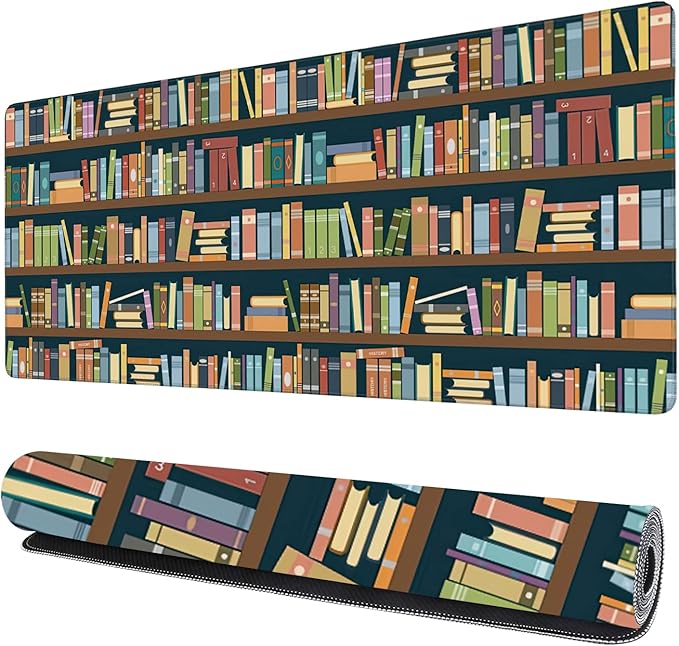 Bookshelves Full of Books Gaming Mouse Pad XXL Large Desk Mouse Pad Keyboard Mat with Stitched Edges Waterproof Non-Slip Desk Mat for Laptop,Keyboard,Computer 35.4 * 15.7 Inch