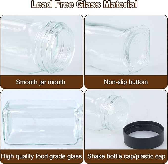 24Pcs Spice Jars Containers with Labels，4oz Black Seasoning Bottles with Shaker Lids for Rack, Cabinet, Drawer,Empty Square Condiment Pots (24, Black)