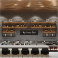 Solid Wood Wall Mounted Wine Rack, Large Wine Rack with LED Light, 4 Tiers Liquor Bottles Floating Shelves with Glass Holder, Industrial Bar Shelves for Home Bar Dining Room (118.1 IN/ 300CM)