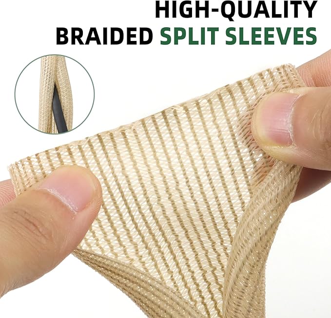 Split Wire Loom Tubing, Cable Protector Sleeve, Braided Cable Management for TV/Computer/Home Theater/Engine Bay, Cord Protectors from Pets No Chew (Wood Color, 3/8"-10ft)