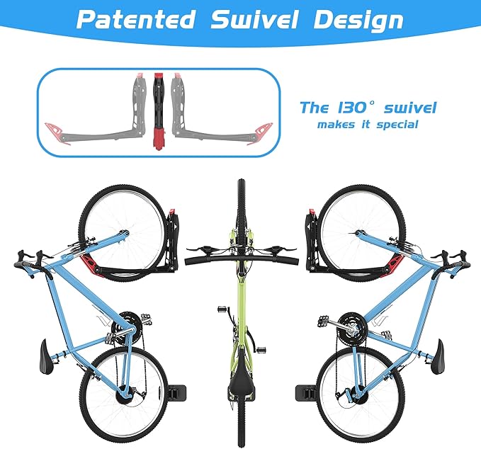 WALMANN BIKEPAL No Lifting Wall Mount Swivel Bike Rack, Vertical Bike Wall Hangers for Garage Space Saving Bike Storage Solution(2 Pack)