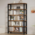 6-Tier 39.37" Wide Heavy Duty Bookshelf, Industrial Wood and Metal Bookshelf, Vintage Bookcase with Lock Wall Design, Living Room Shelf, Rustic Brown