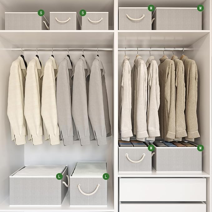 Closet Storage Bins, Linen Closet Organizers and Storage Basket for Shelves, Collapsible Shelf Baskets for Organizing Shelves, Bedroom Clothes Basket, Gray, 8 Pack