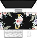 Desk Mat, Flower Golden Letters J Extended Gaming Mouse Pad Large, 35.4"x15.7" Big Mouse Pad with Non-Slip Base and Stitched Edge, Long Computer Keyboard Mouse Mat for Home Office Work