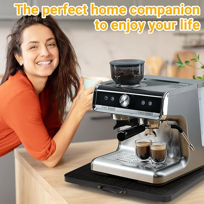 Sliding Tray for Coffee Maker, 360° Rotating Appliance Slider for Kitchen Appliances, Wooden Sliding Tray Suitable for Kitchen Countertops and Kitchen Appliances (Black, Small)