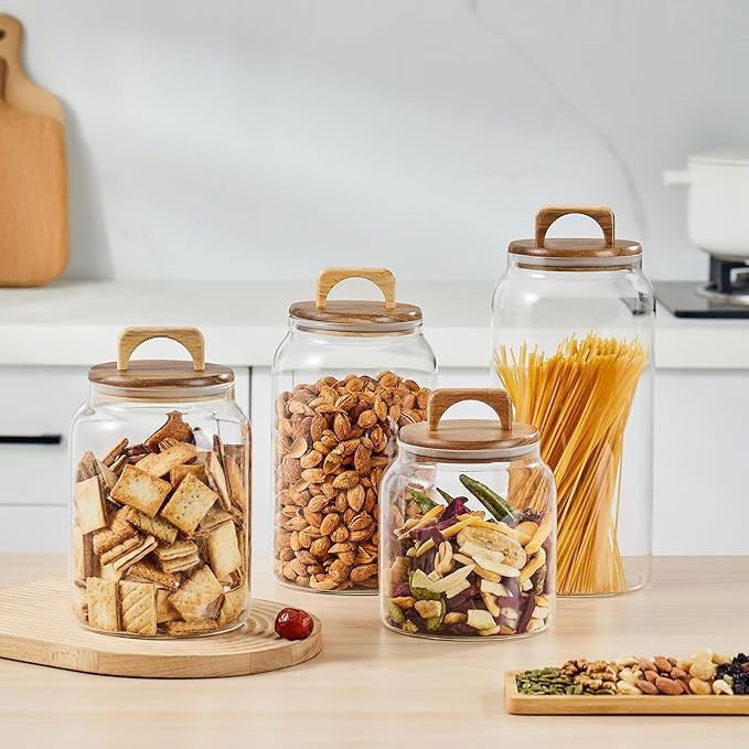Sweejar Glass Jars for Laundry Room Organization, 90 ounce Laundry Pods Container, Glass Food Storage Jars with Airtight Lid, 2 Pack, Press Lid