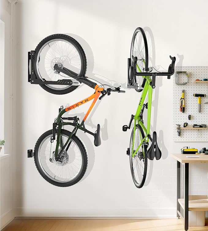 Swivel Bike Wall Mount, Space Saving Bike Rack Garage, No Heavy Lifting Required Bicycle Wall Mount, Vertical Wall Bike Hanger Can Holds up to 77 lbs, Black
